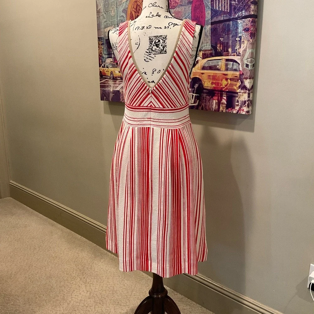 Anthropologie Red and White Pleated Midi Dress - Picture 5 of 10